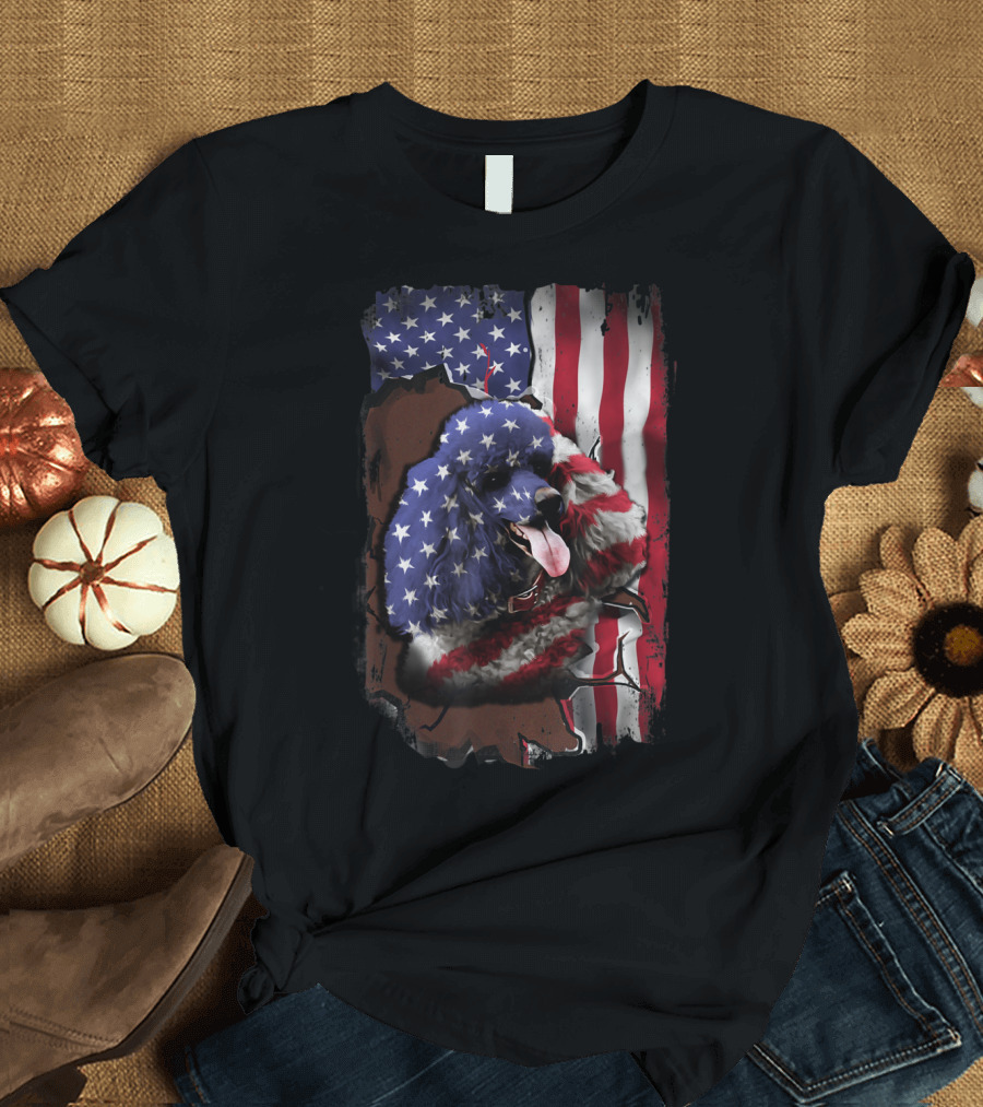 Poodle American Flag Print T-Shirt