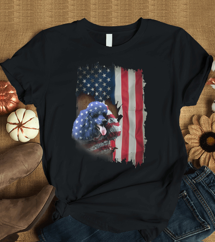 Poodle US Flag Stars and Stripes 4th of July T-Shirt