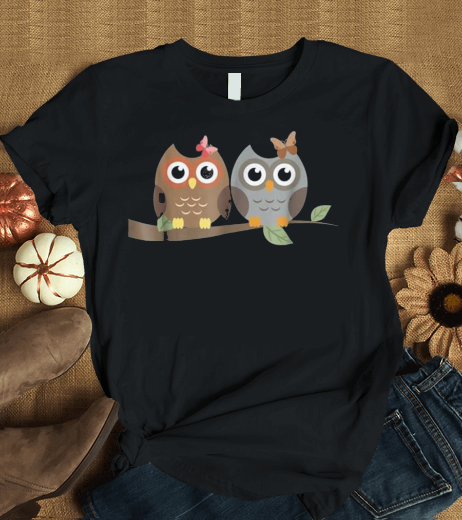 Magic Trendy Cute Woodland Owl Vintage Butterfly Duo T-Shirt