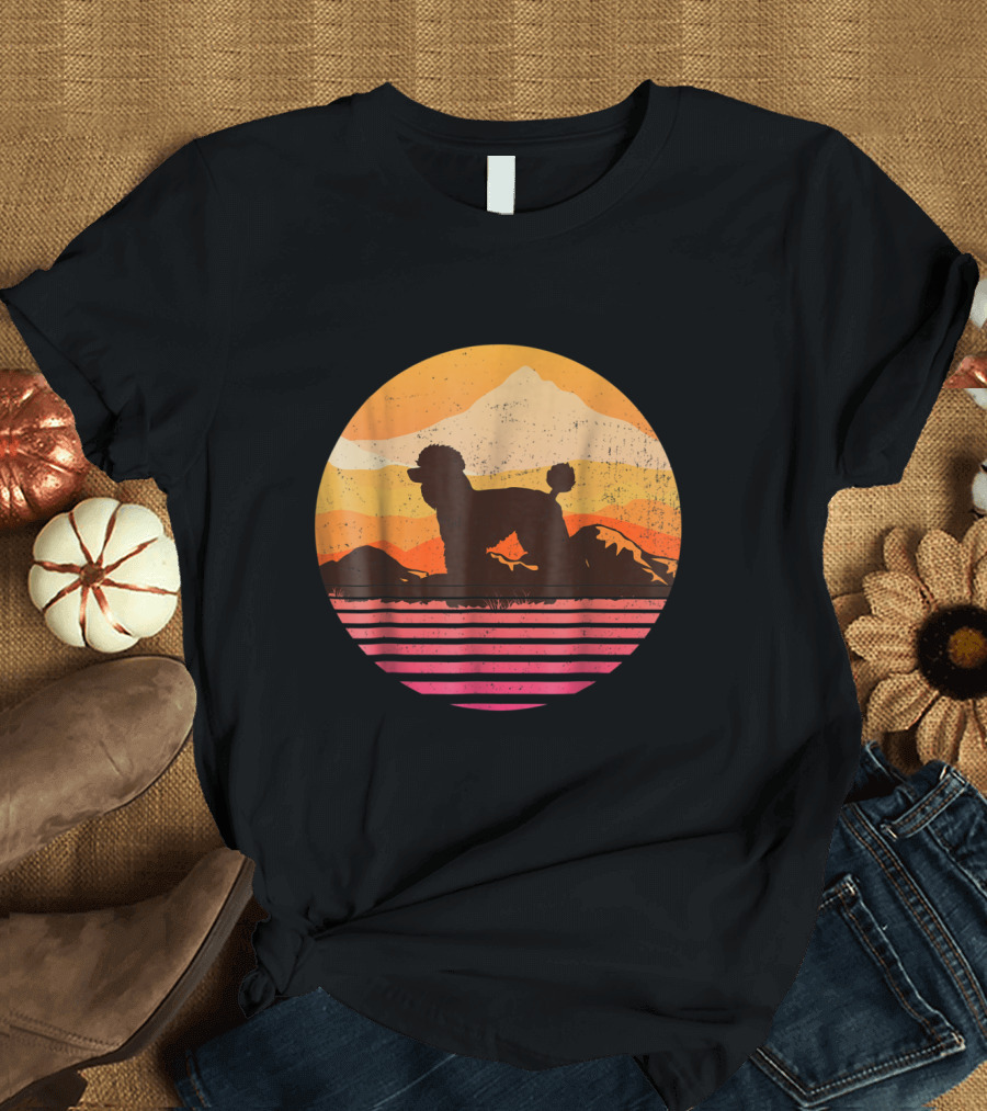Poodle Silhouette with Sunset Mountain Landscape T-Shirt