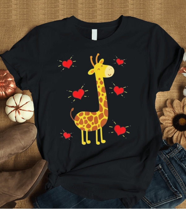 T-Shirt: Giraffe Animal Heart Zookee Cheerful with Red Hearts T-Shirt Giraffe Animal Heart Zookee Cheerful with Red Hearts T-Shirt