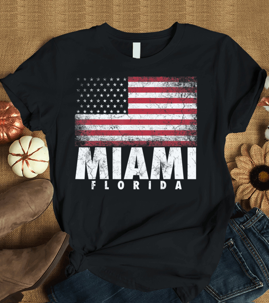 USA Flag Miami Florida 4th of July T-Shirt