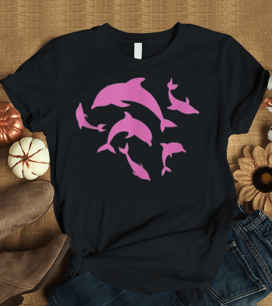 Dolphin Pod Sea Creature Mammal Pink T-Shirt
