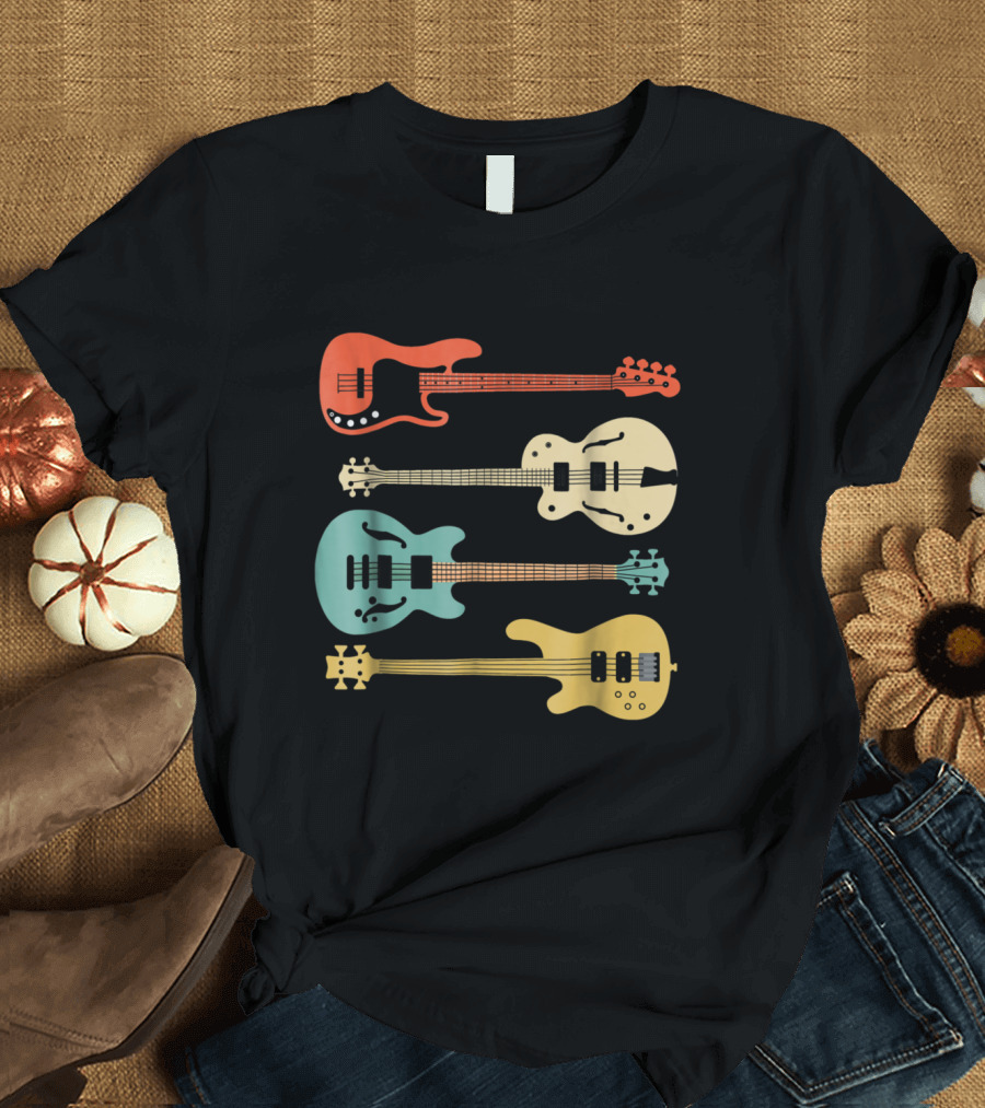 Vintage Bass Guitar Bassi Colorful Classic Styles T-Shirt