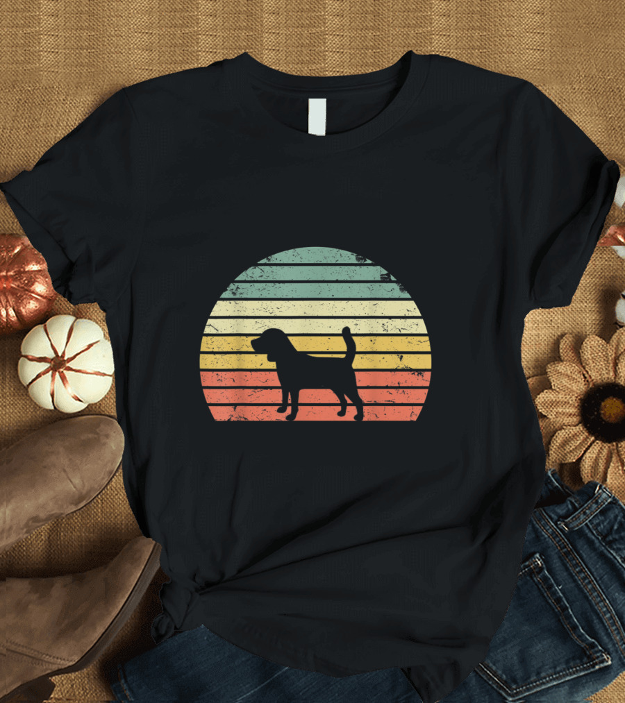 Vintage Beagle Silhouette Retro Sunset Stripes T-Shirt