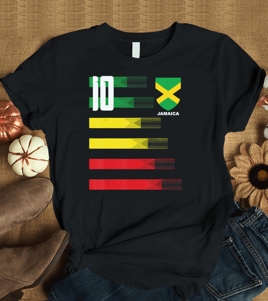 Jamaica Football Soccer Jersey Number 10 Reggae Colors Flag Emblem T-Shirt