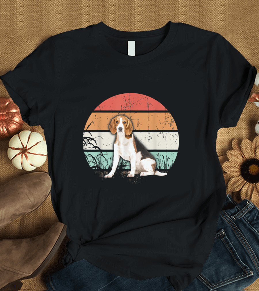 Vintage Beagle Retro Sunset Stripes T-Shirt