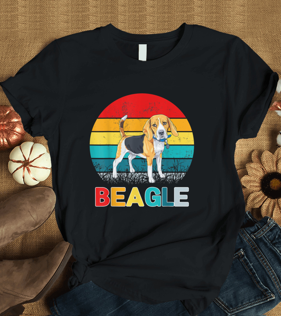 Beagle Retro Rainbow Circle T-Shirt