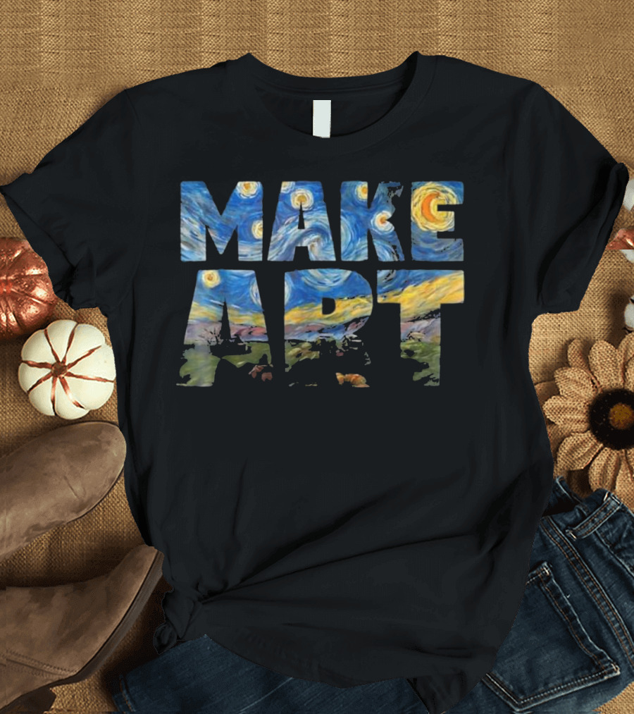 MAKE ART Funny Artist Painting Starry Night Inspired T-Shirt