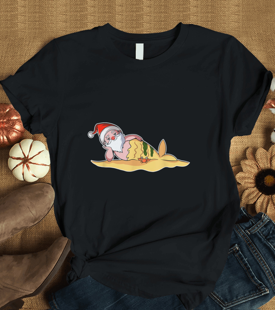 Santa Claus Beach Summer Fish T-Shirt