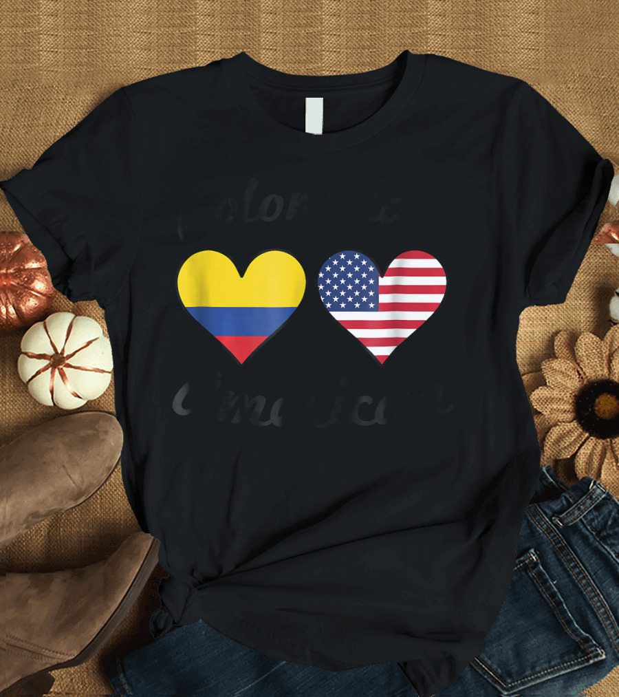 Colombian American Heart Colombian Flag and American Flag T-Shirt