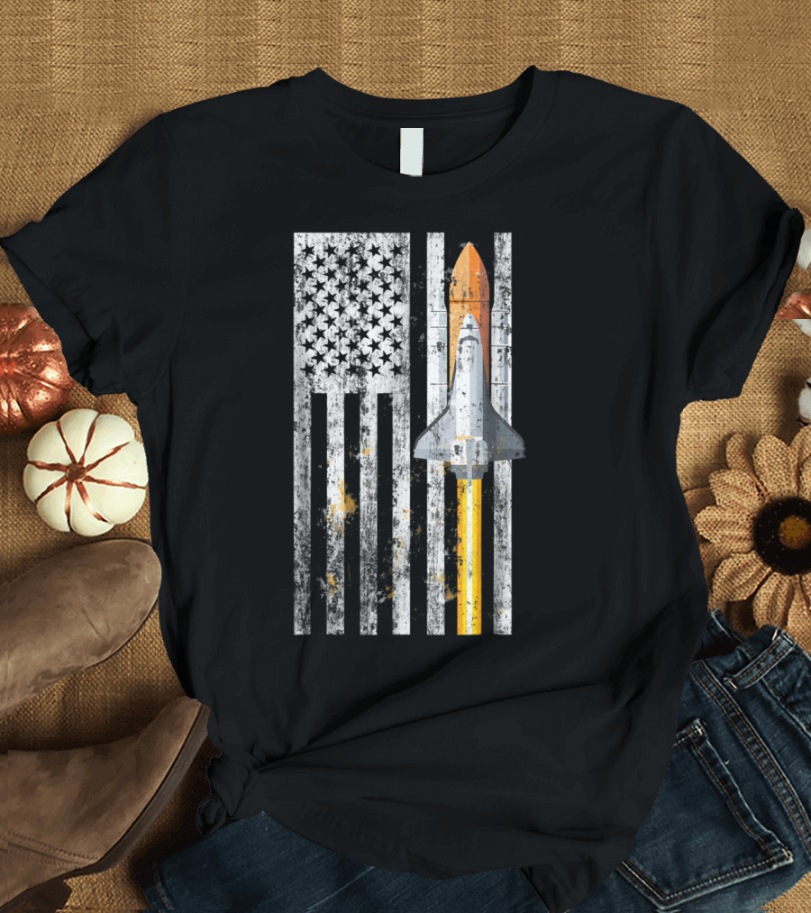 NASA Space Shuttle American Flag Rocket Launch T-Shirt