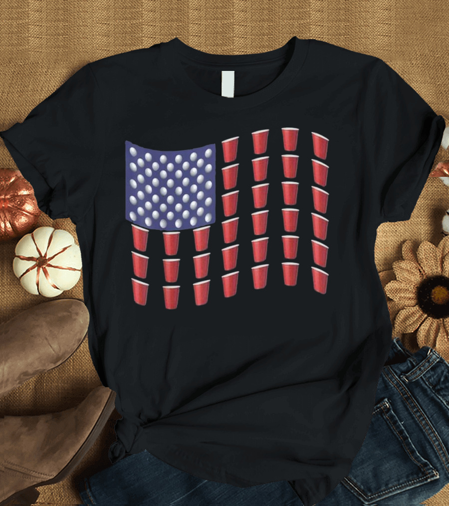 American Flag Beer Pong Red Solo Cups T-Shirt