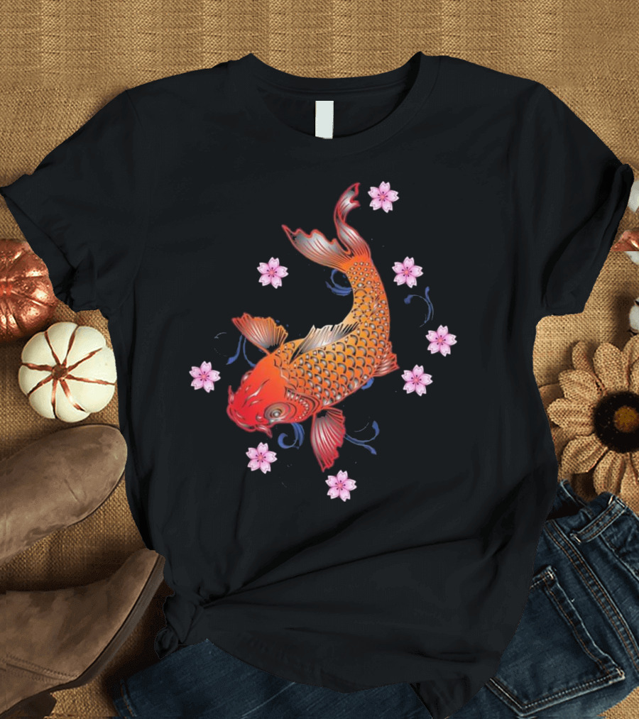 Japanese Koi Fish with Cherry Blossoms Pond T-Shirt
