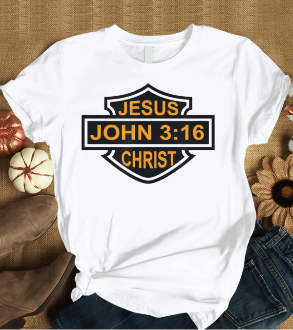 T-Shirt: Jesus Christ John 3:16 Shield Gospel Christian Biker T-Shirt Jesus Christ John 3:16 Shield Gospel Christian Biker T-Shirt