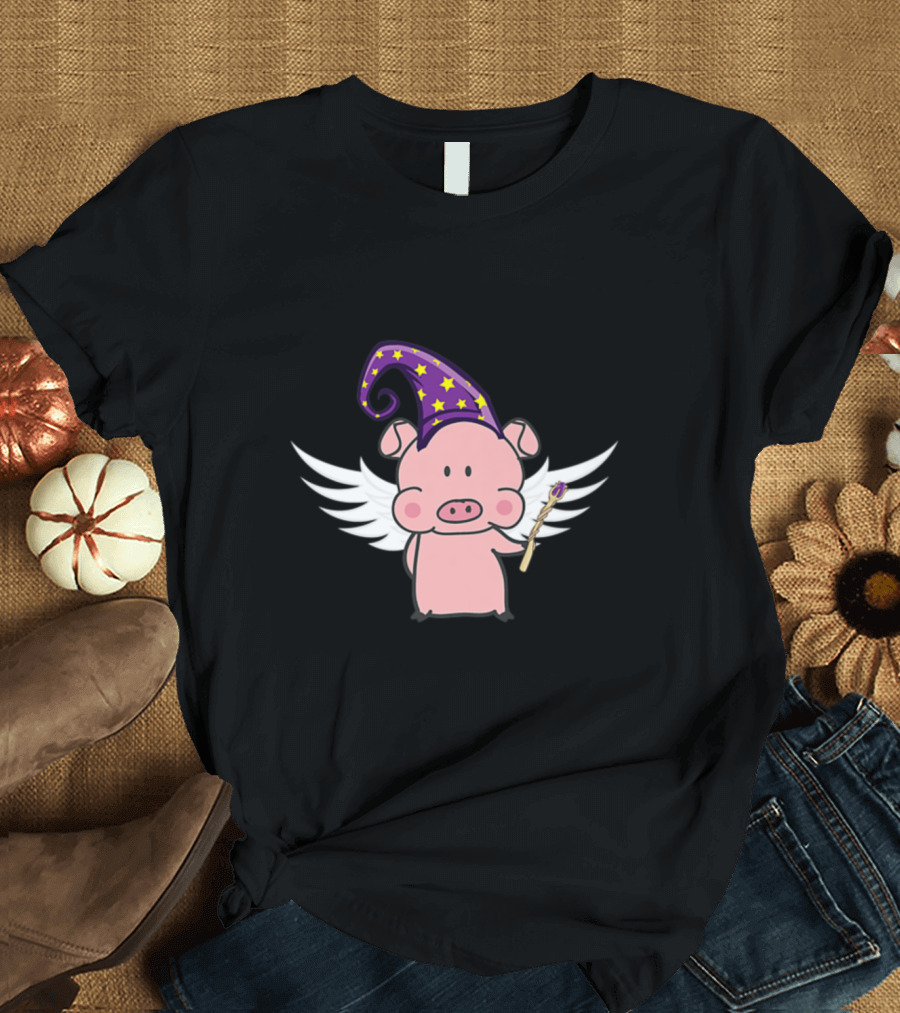 Presto the Magic Flying Pig with Wizard Hat and Wings Super Soft T-Shirt