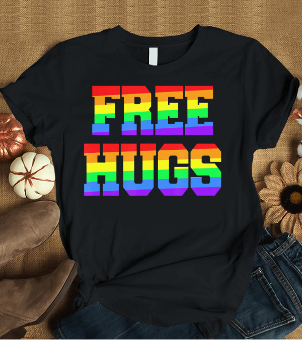 T-Shirt: Free Hugs Rainbow Gay Pride T-Shirt Free Hugs Rainbow Gay Pride T-Shirt