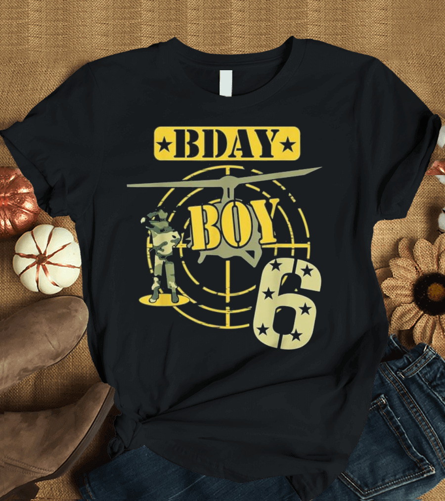 BDAY Boy 6 Camouflage Helicopter Theme Six Years Old T-Shirt