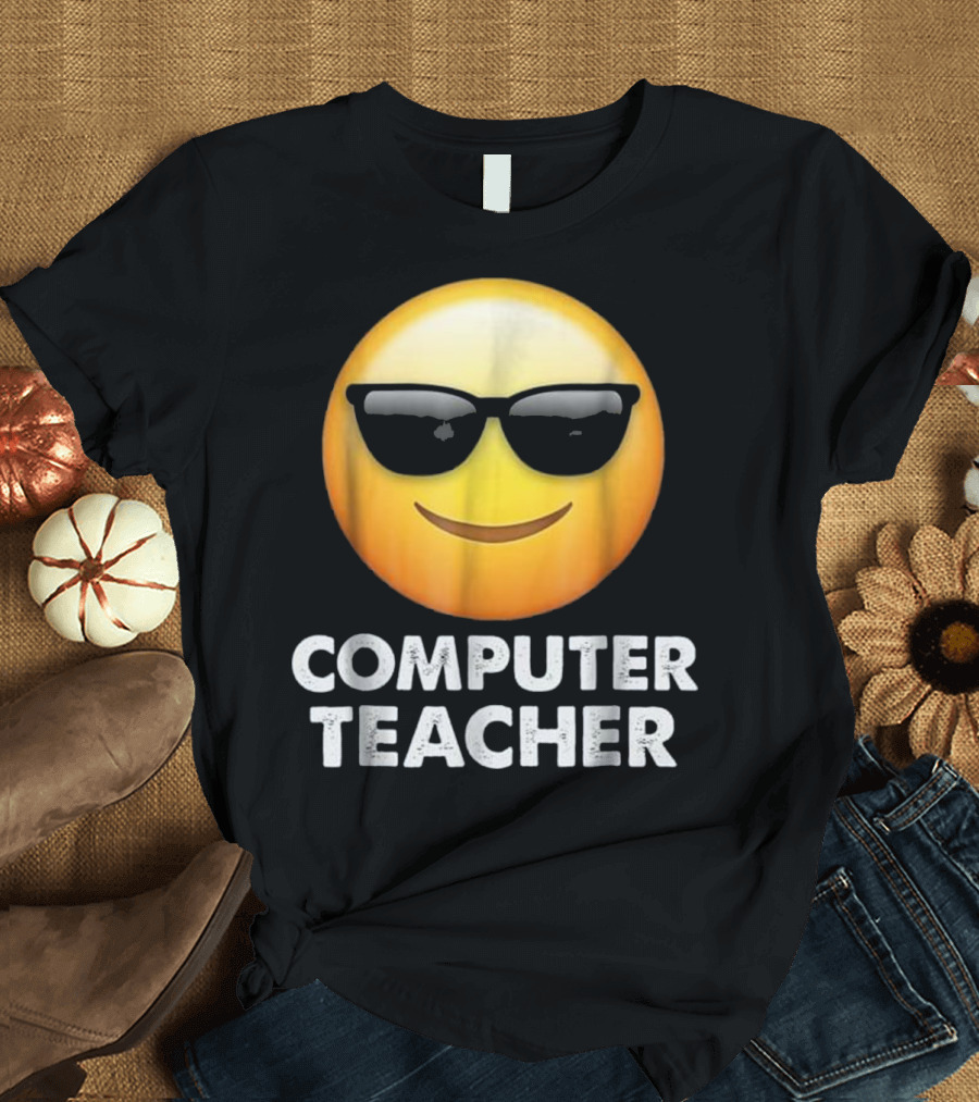 Computer Teacher Cool Emoji with Sunglasses T-Shirt