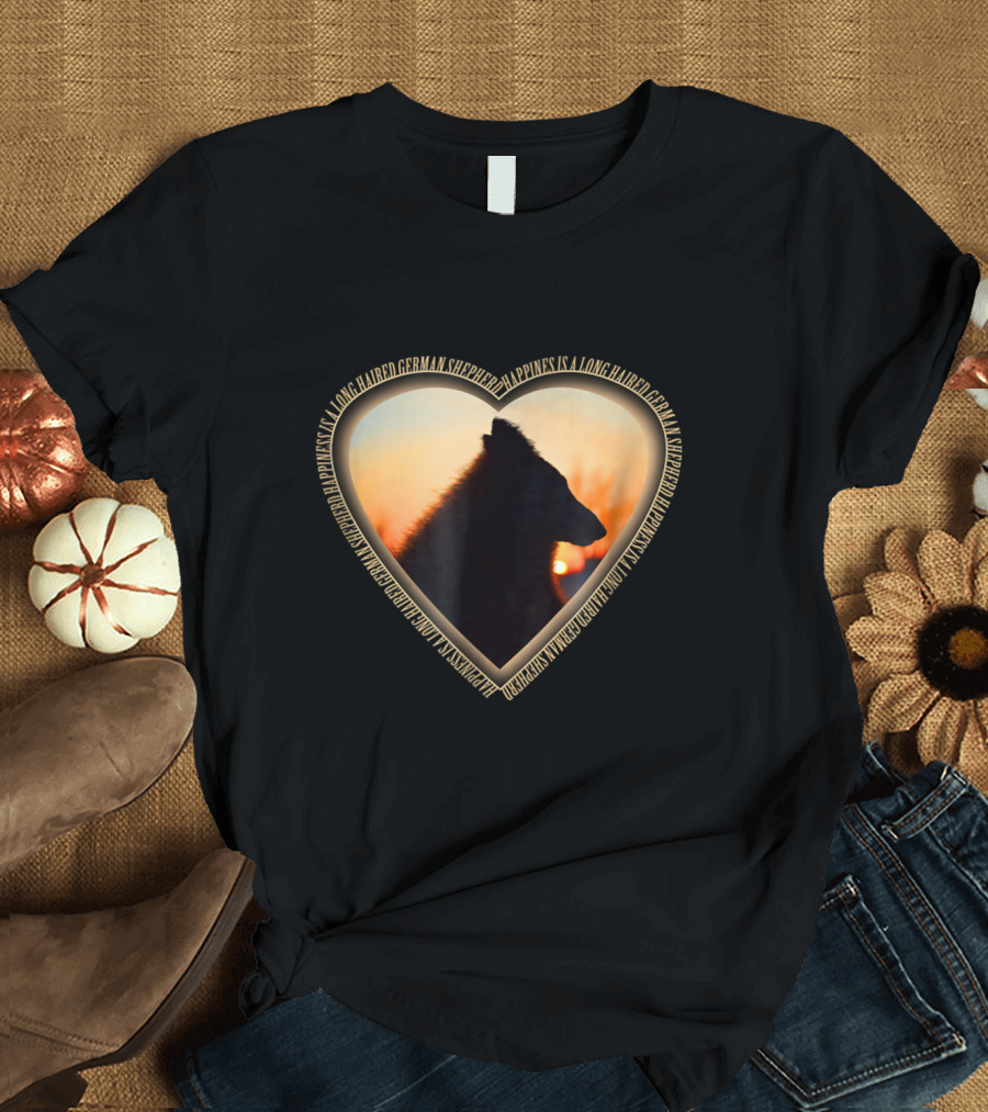 WuffStar Heart Silhouette Happiness Is a Long Haired German Shepherd T-Shirt