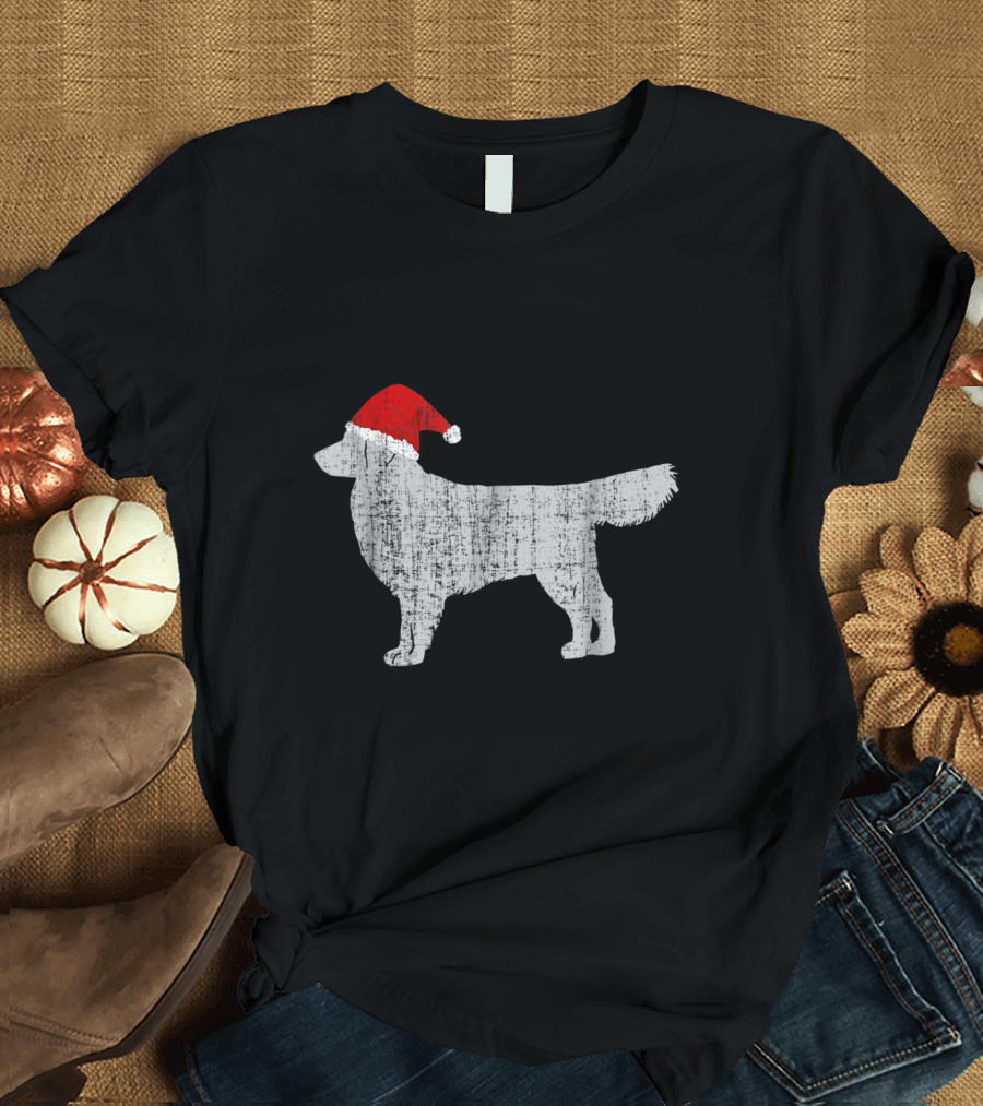 Vintage Santa Hat Golden Retriever Dog T-Shirt