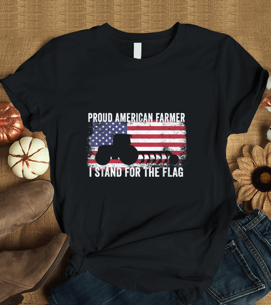 Proud American Farmer I Stand for the Flag Tractor USA Flag T-Shirt
