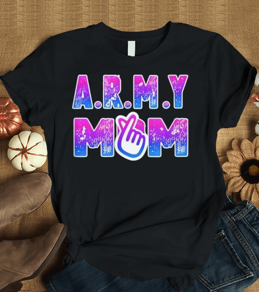 A.R.M.Y MOM Cool and Fun BTS Kpop Mother's Finger Heart T-Shirt