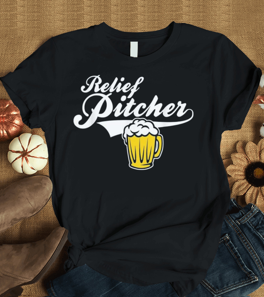 Relief Pitcher Beer Baseball Mug Fun Playful T-Shirt