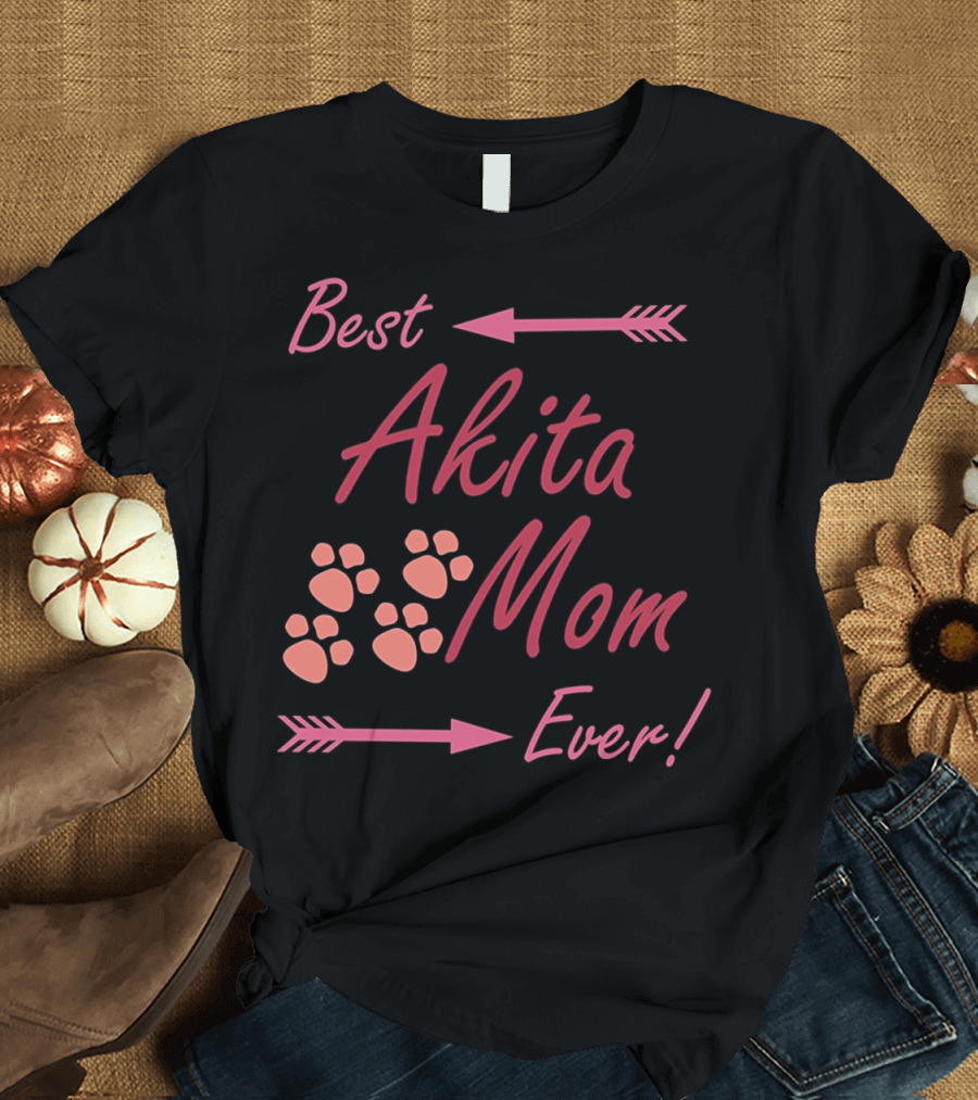 Best Akita Mom Ever Paw Print and Arrow T-Shirt