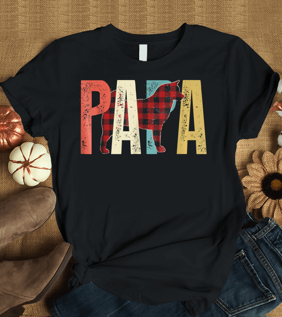 Papa American Akita Buffalo Plaid T-Shirt