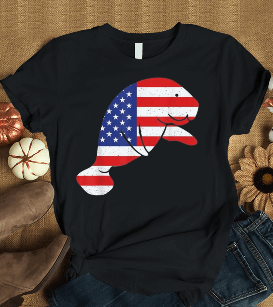 Manatee 4th of July American Flag USA T-Shirt