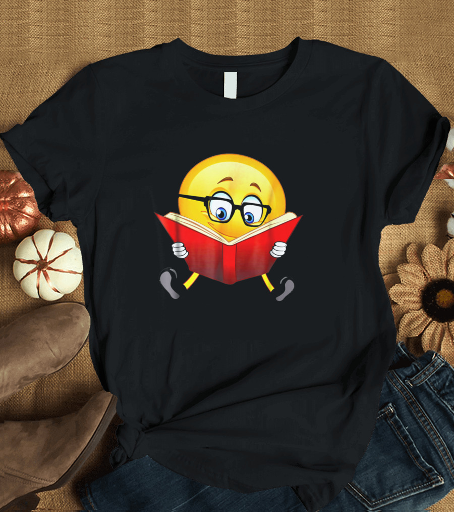 Nerdy Glasses Emoji Reading Red Book T-Shirt