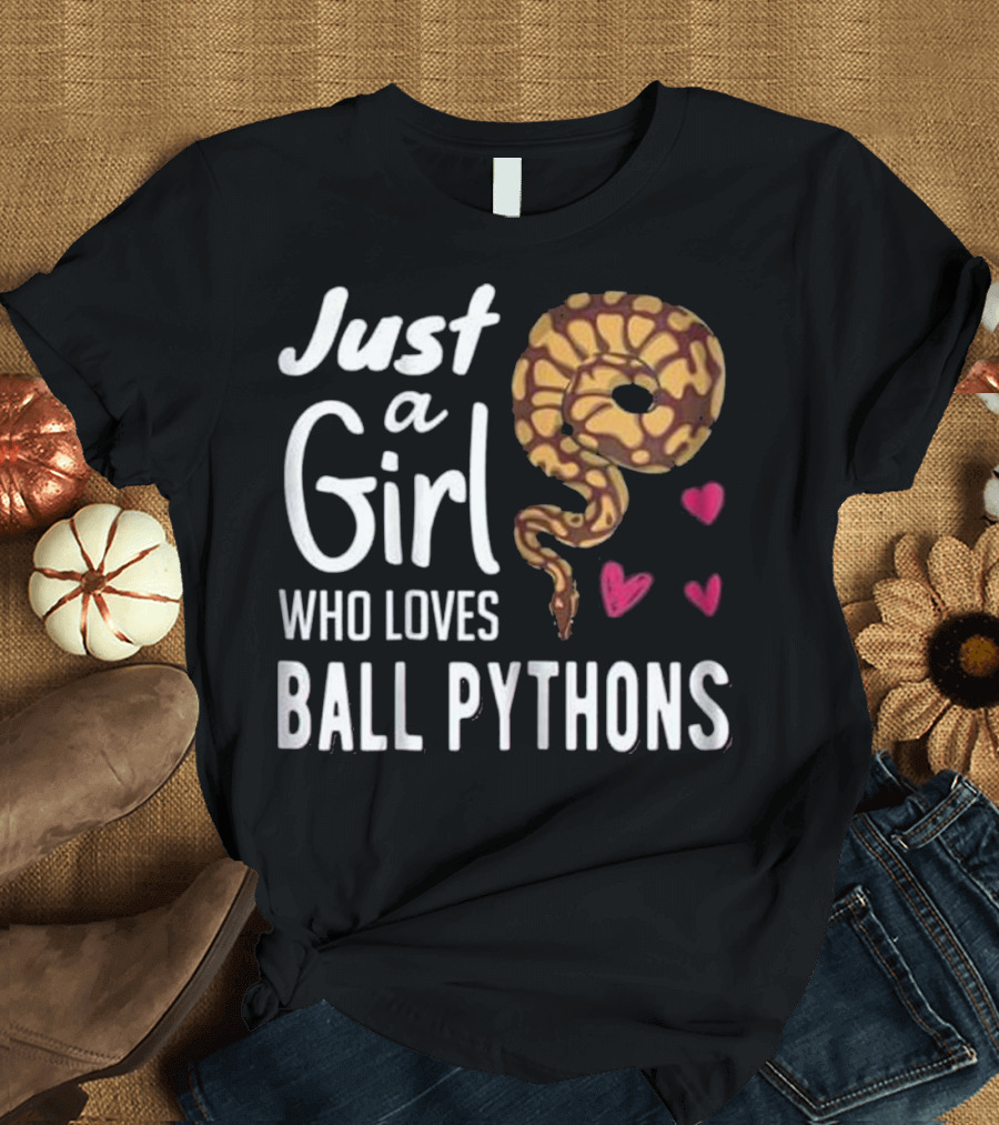 Just A Girl Who Loves Ball Pythons Snake with Heart Symbols T-Shirt