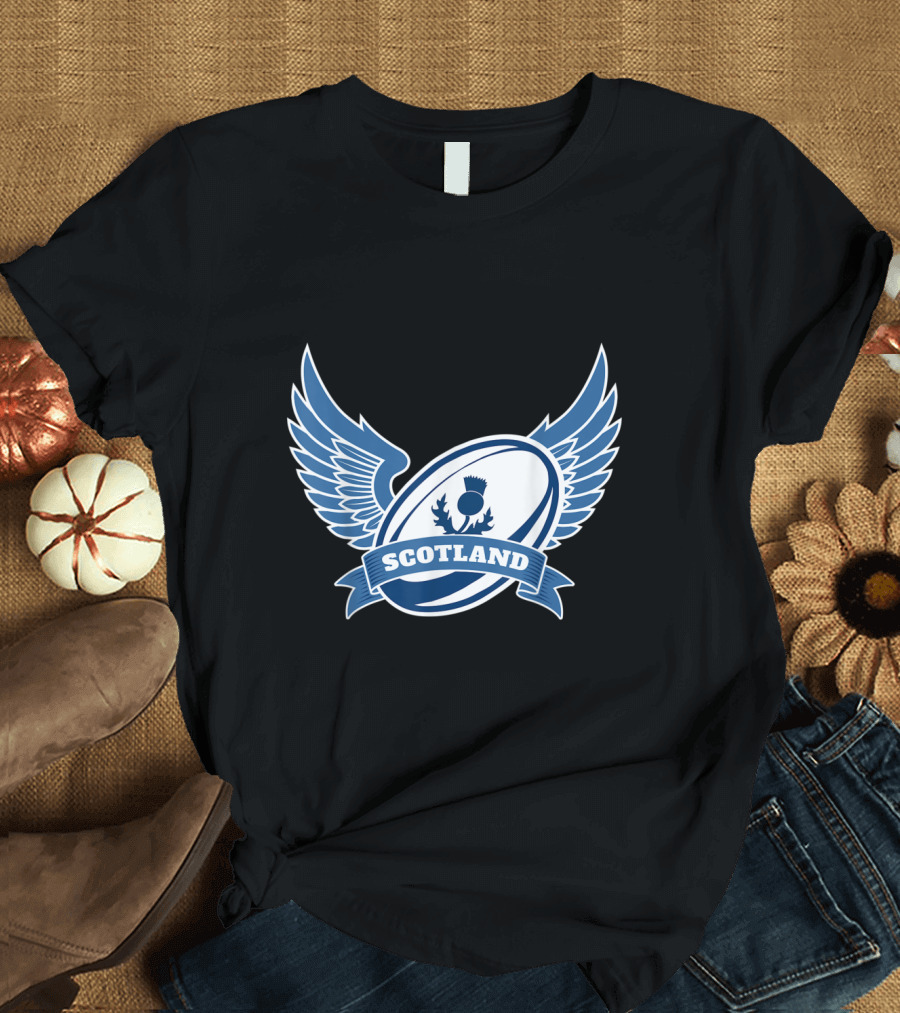 Scotland Rugby Ball With Wings Thistle T-Shirt