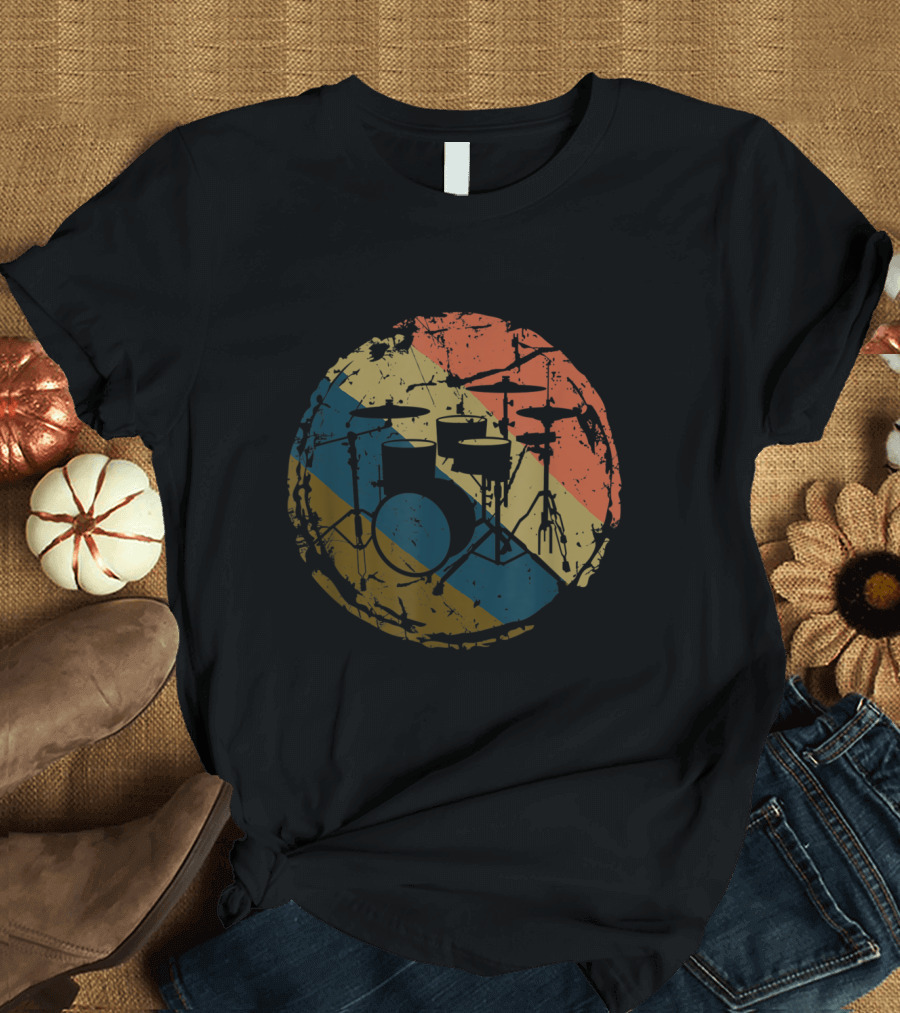 Retro Drumset Silhouette Vintage Style Drums Drummer T-Shirt