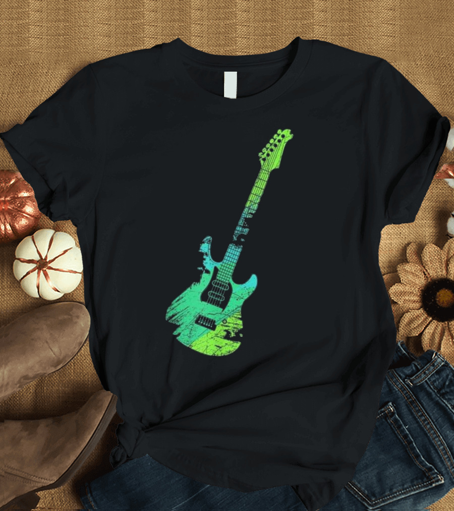 Cool Electric Guitar Neon Grunge Chords T-Shirt