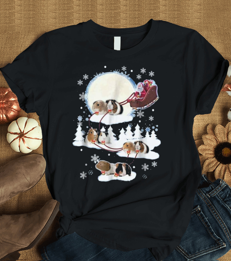 Funny Christmas Guinea Pigs Santa Sleigh T-Shirt