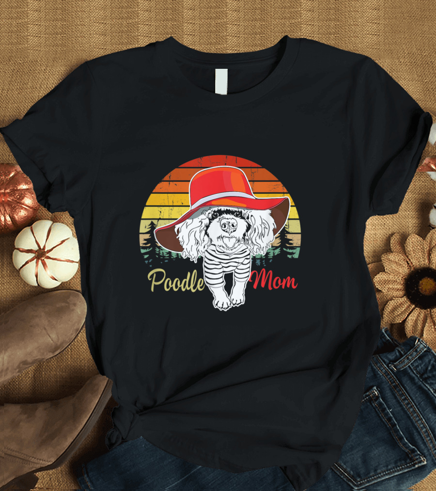 Poodle Mom Vintage Summer Poodle Retro Sunset T-Shirt