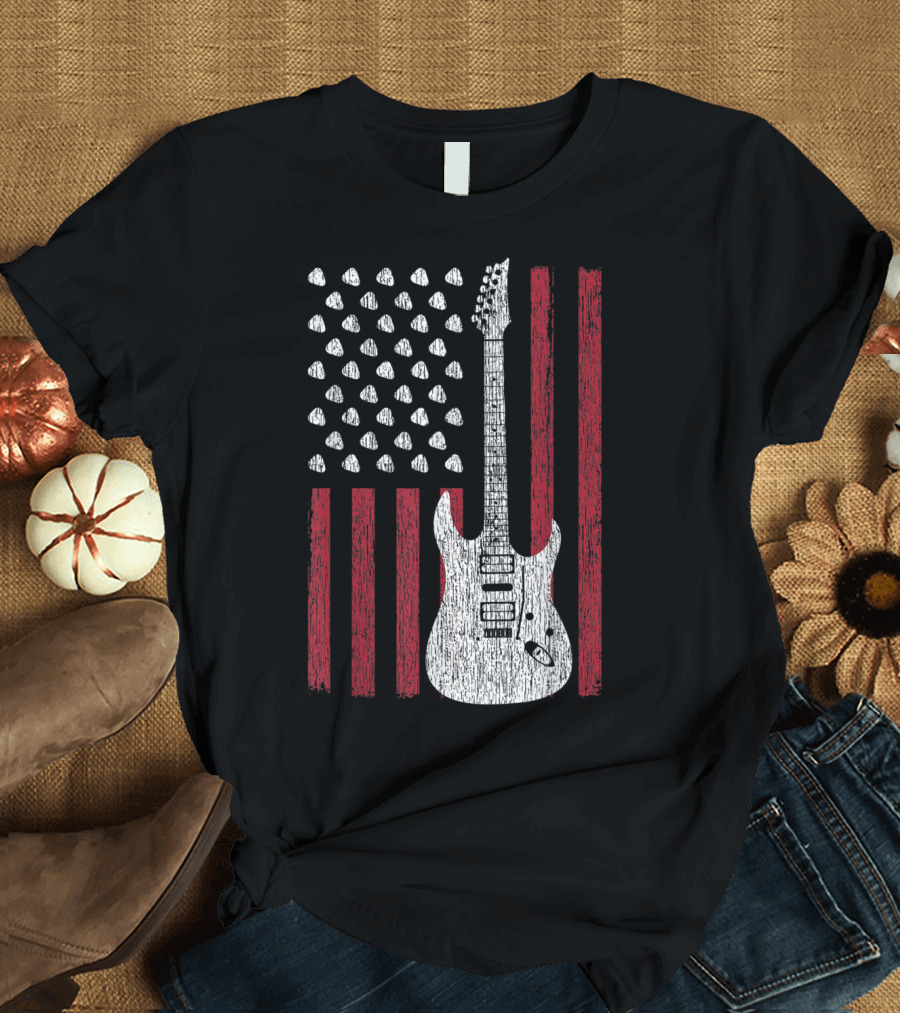 Vintage US Flag Guitar Picks Electric Guitar T-Shirt
