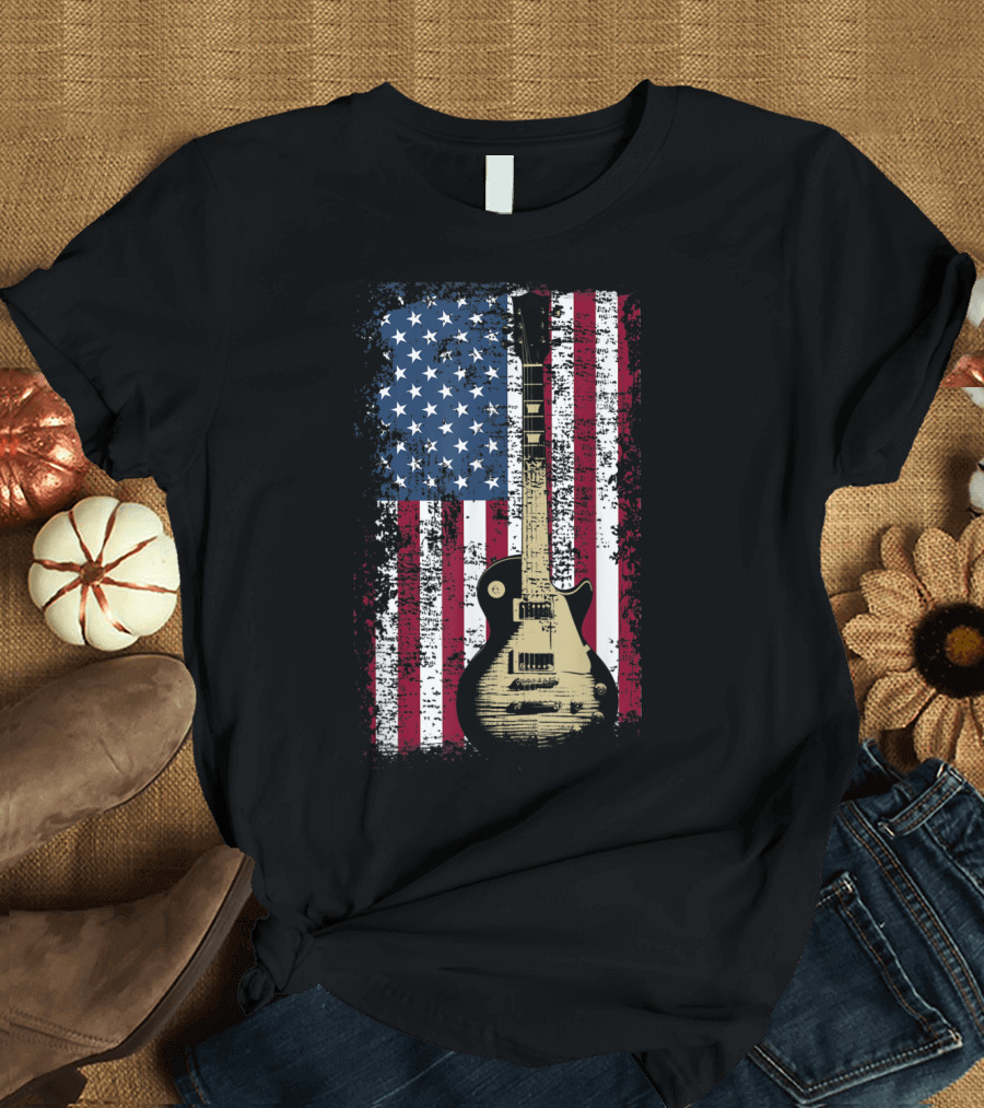 Vintage US Flag Guitar American Patriotic T-Shirt