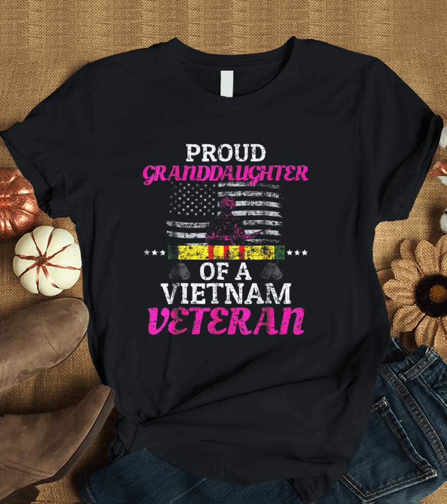 Proud Granddaughter Of A Vietnam Veteran American Flag Veteran Recognition T-Shirt