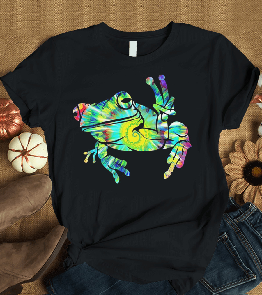Cool Tie Dye Peace Frog Vibrant Colors T-Shirt