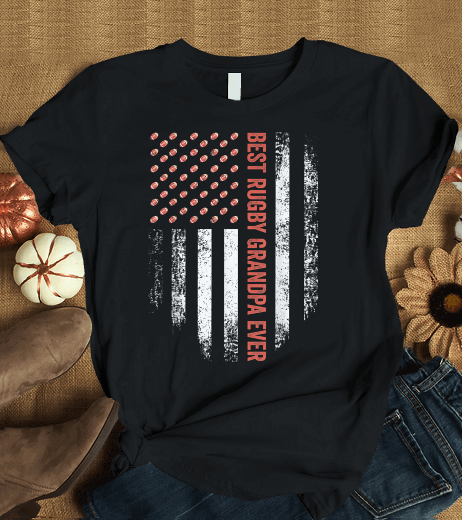 Vintage USA Flag Best Rugby Grandpa Ever T-Shirt