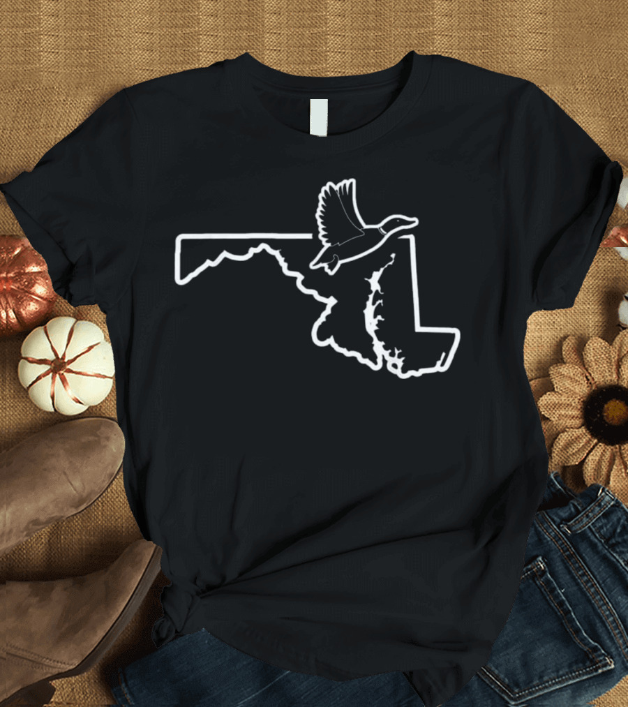 Maryland Duck Hunting Funny Apparel Wood Du Outline Map T-Shirt