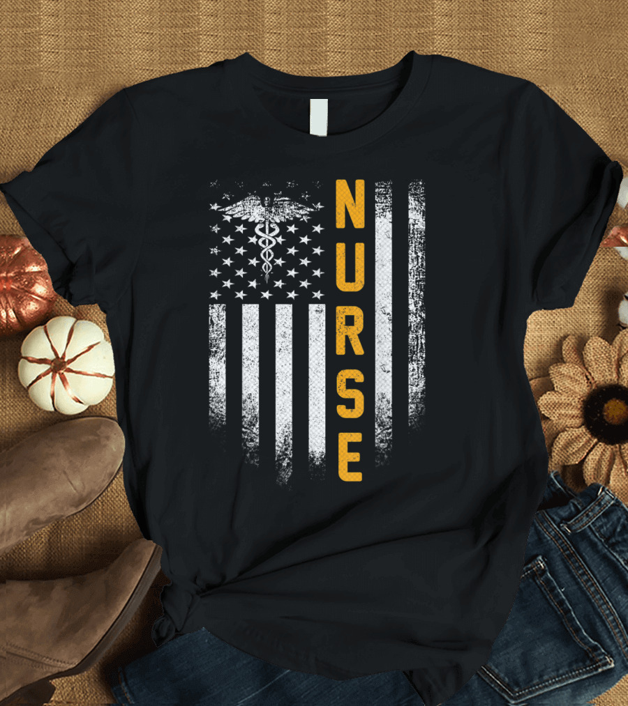 Vintage USA Nurse American Flag Caduceus T-Shirt