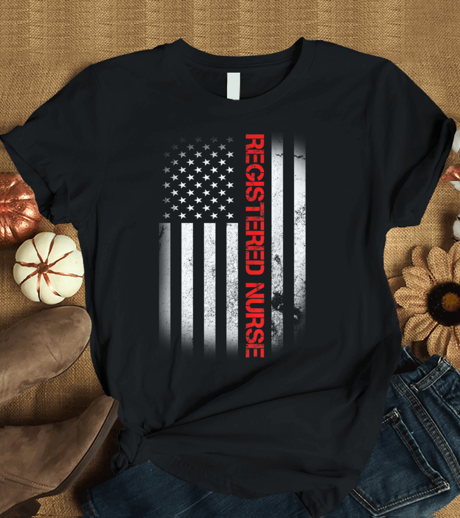 Vintage USA Registered Nurse Distressed American Flag T-Shirt