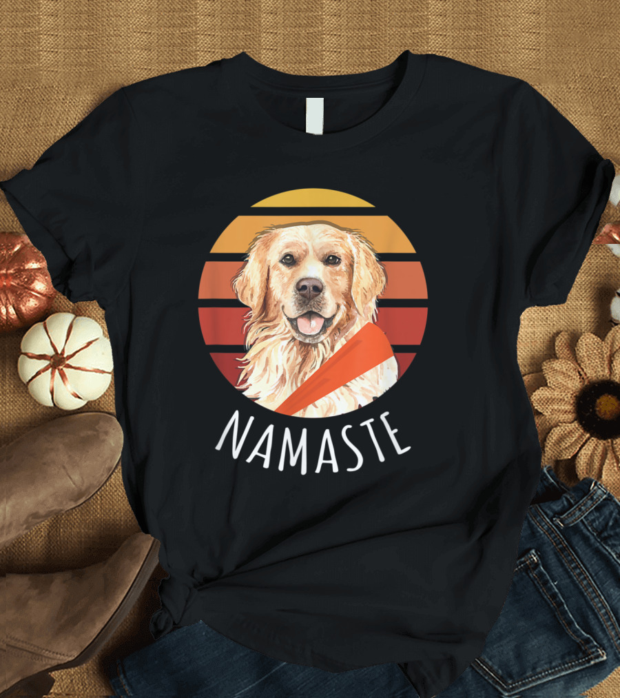 Namaste Golden Retriever Retro Sunset T-Shirt