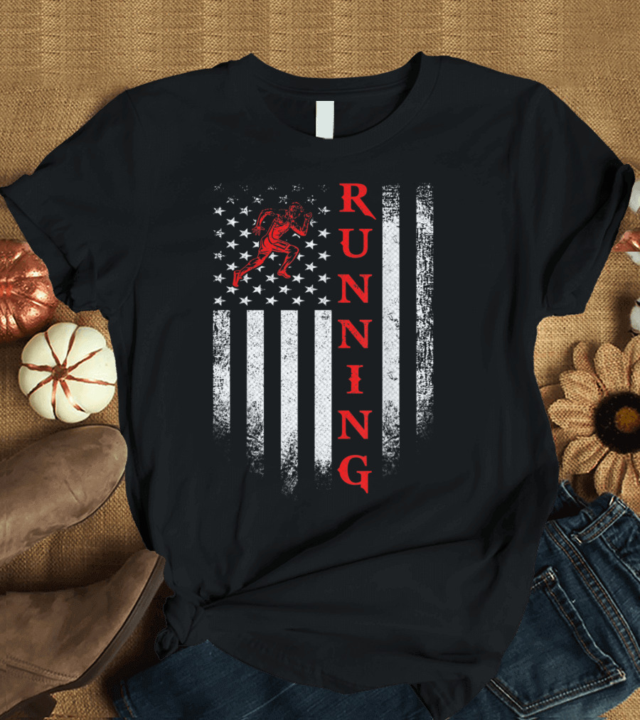 Vintage USA Running American Flag Running Star Stripes T-Shirt