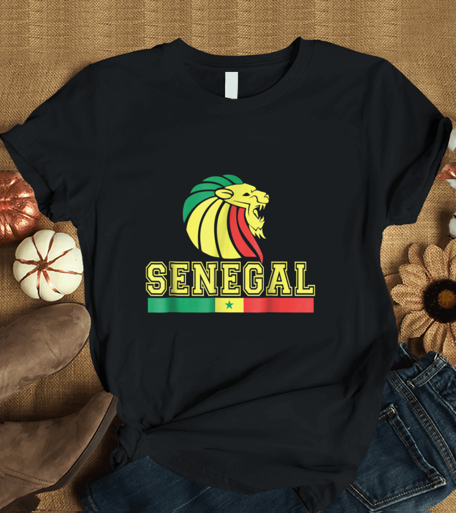 Senegal Lion Head with Flag Colors T-Shirt