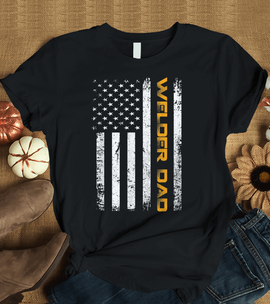 Vintage USA Flag Welder Dad American Pride T-Shirt